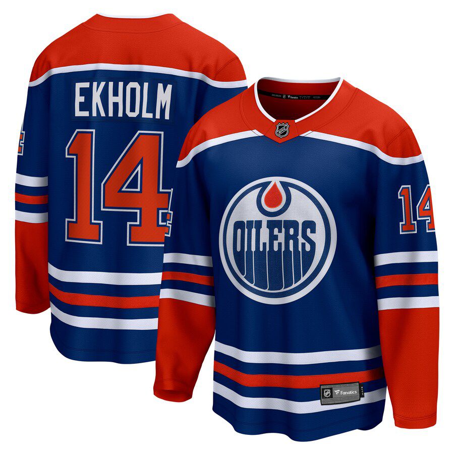 Men Edmonton Oilers #14 Mattias Ekholm Fanatics Branded Royal Home Breakaway NHL Jersey
